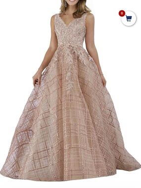 LARA Blush Pink Lace Appliqué Ball Gown